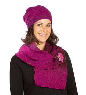 Beanie Mütze Fabricia pink mit Steckschal