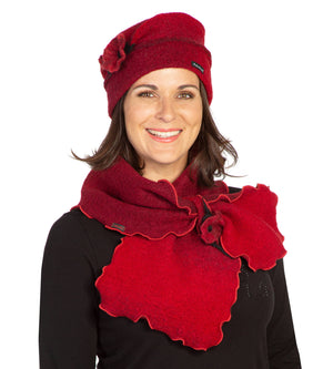 Duo-Mütze FABRICIA rot mit Steckschal