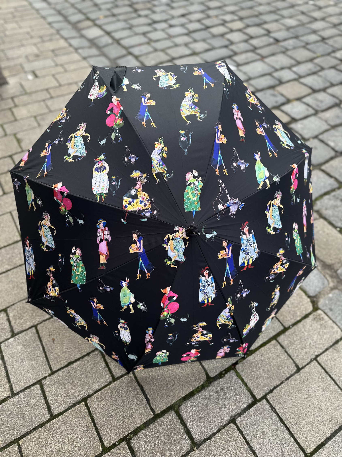 Regenschirm Weibsbilder aufgespannt schwarz