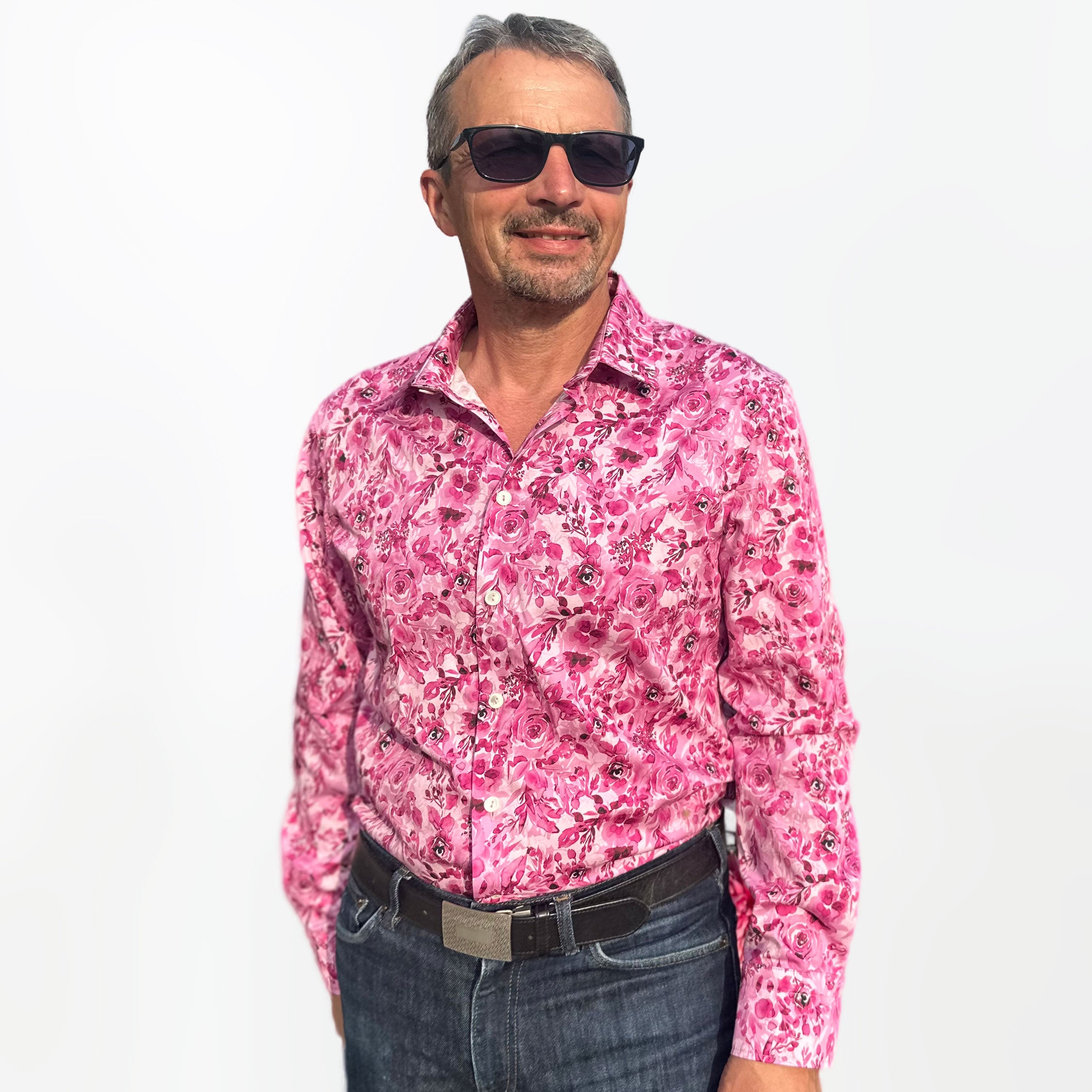 Herrenhemd Blume pink