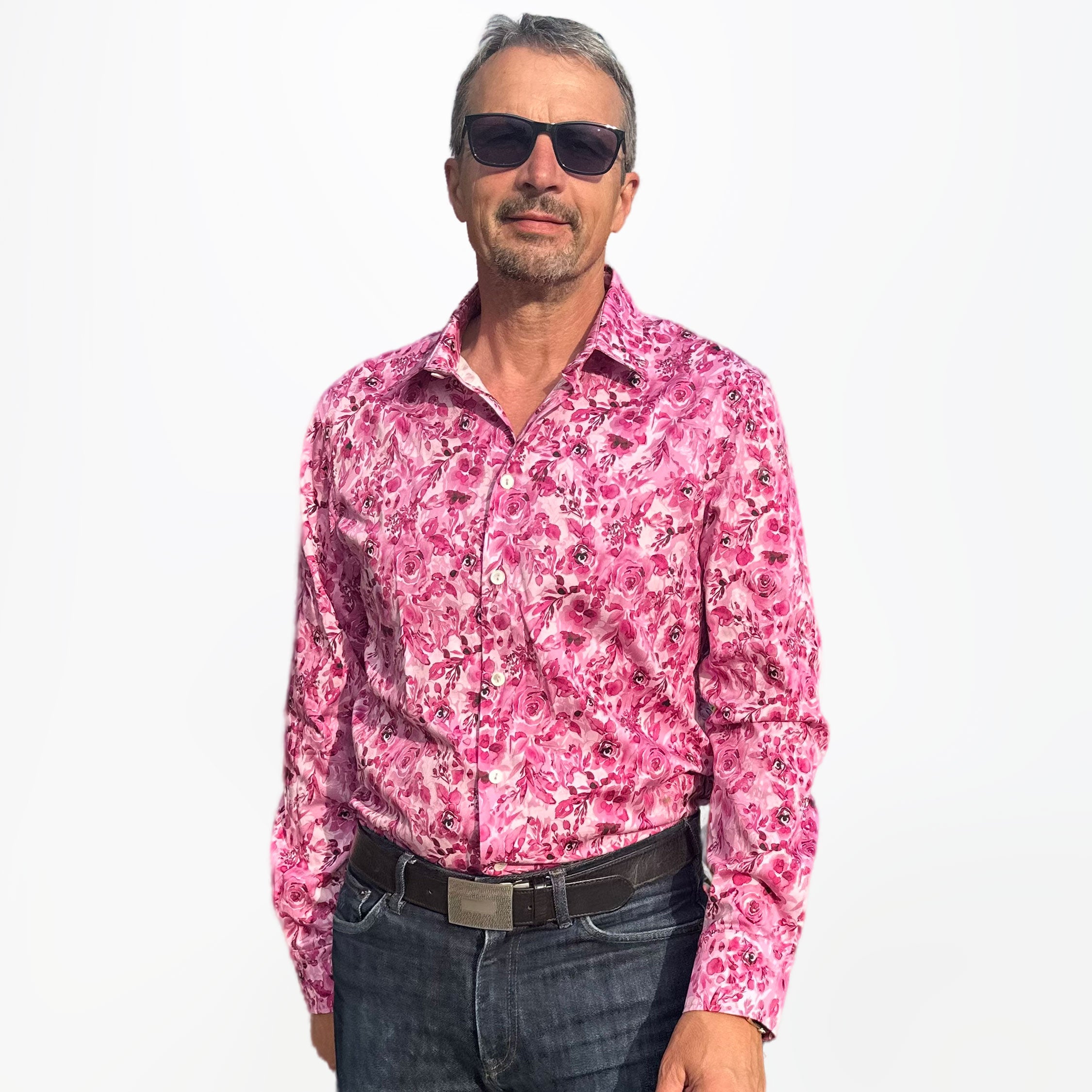 Herrenhemd Blume pink