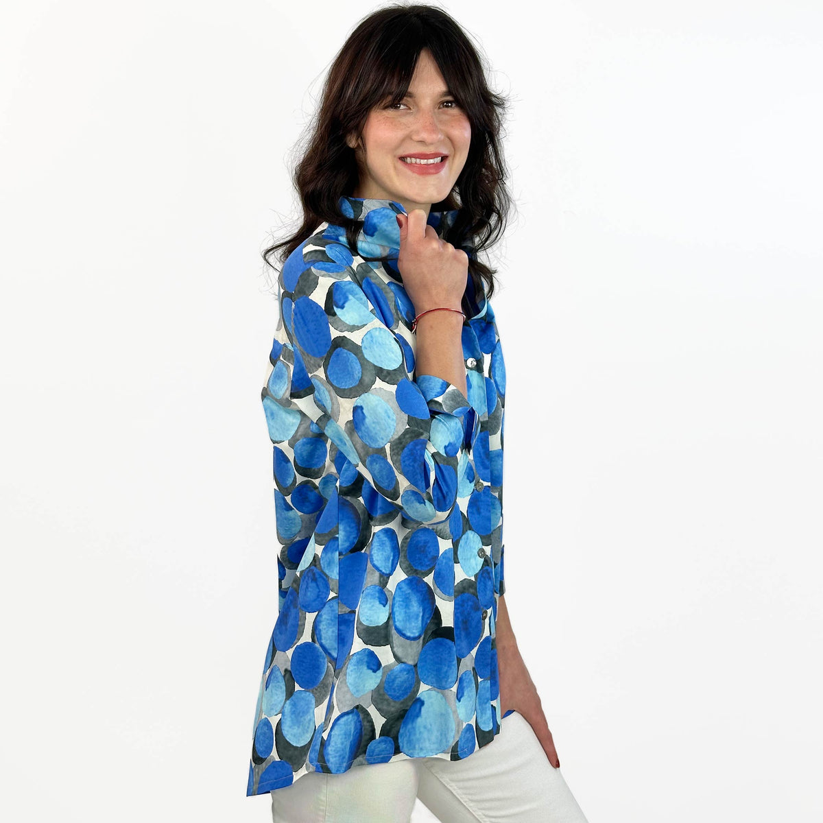 Oversizebluse Tina blau von der Seite