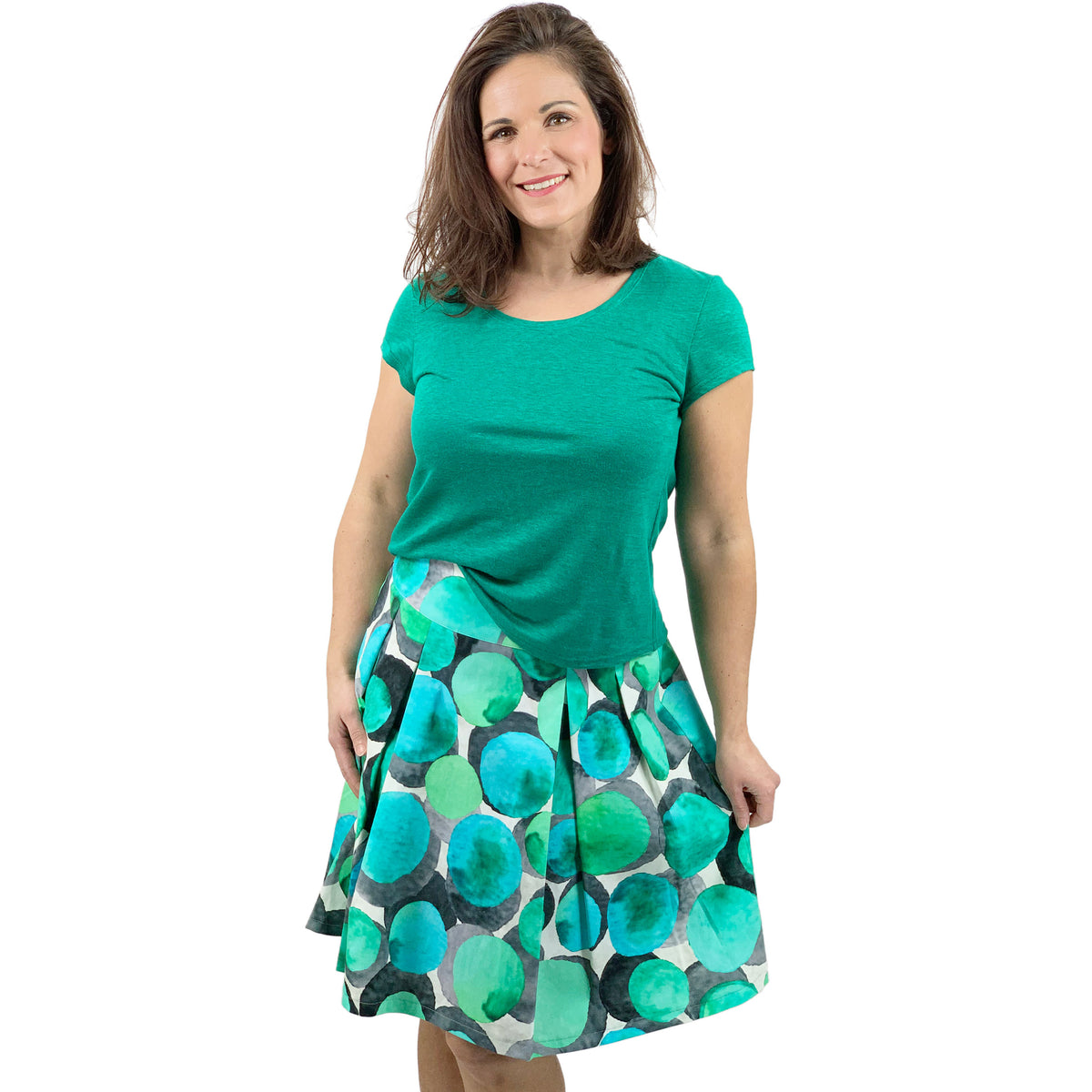 Faltenrock Tina türkis mit Kurzarm-Shirt grün