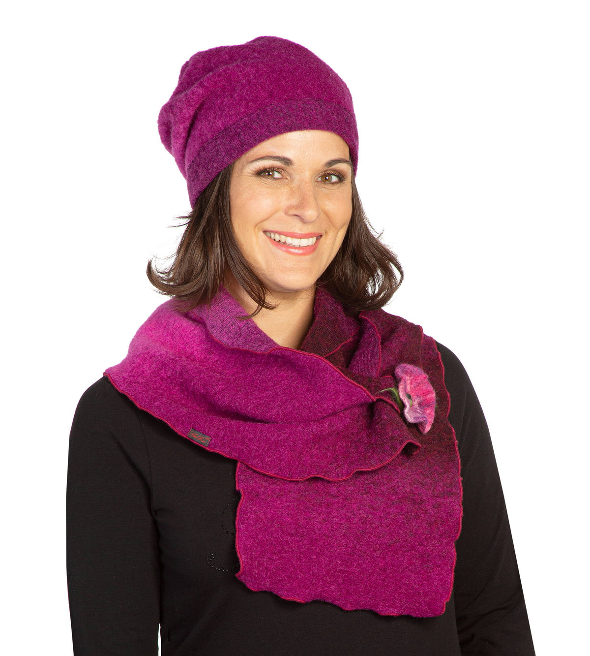 Beanie Mütze Fabricia pink mit Steckschal