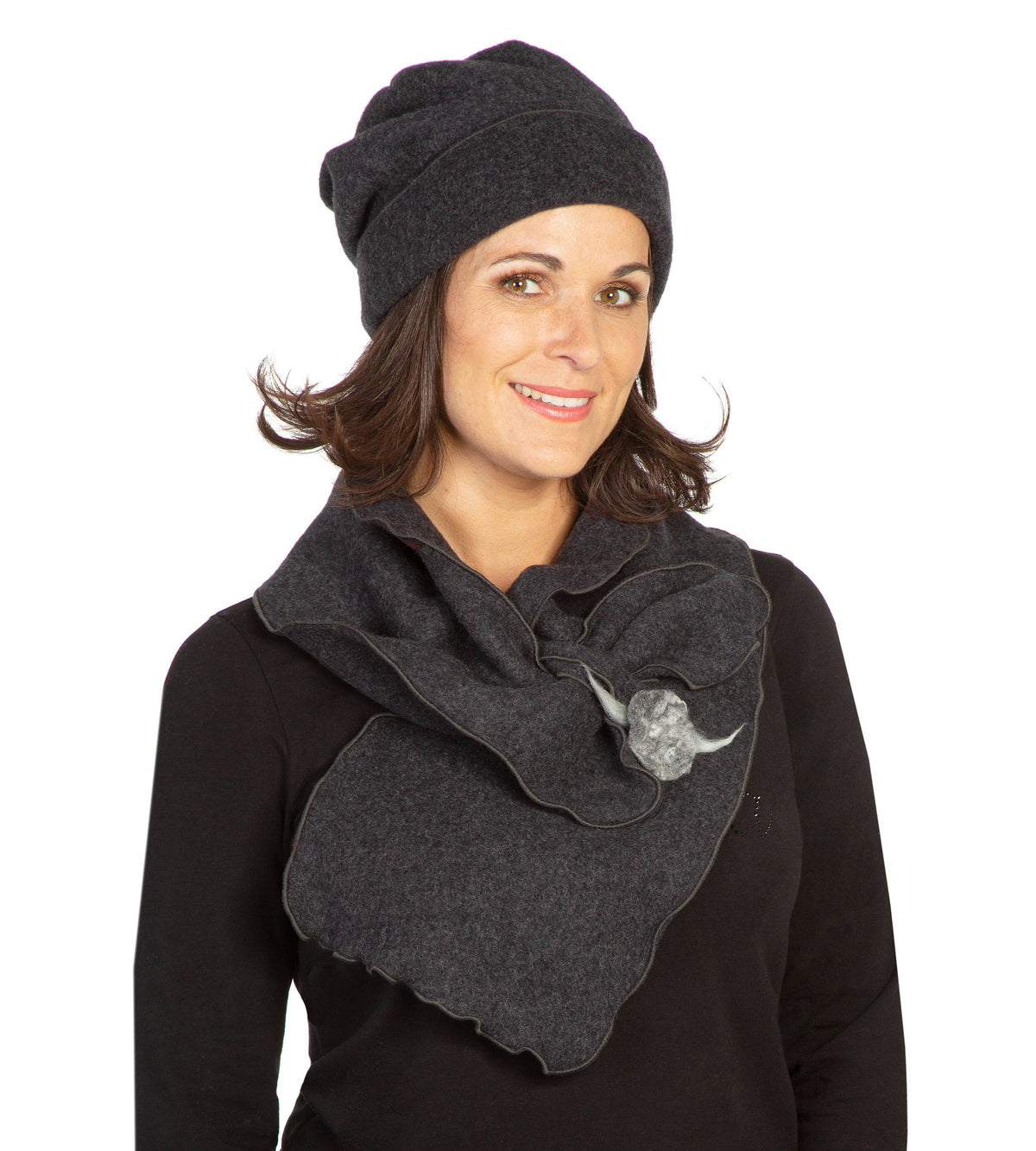 Beanie Mütze Wolke grau mit Schal