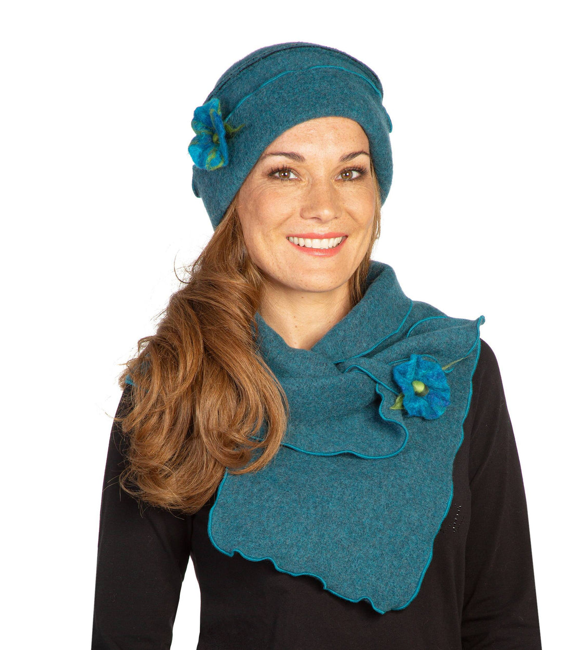 Mütze Wolke türkis mit Steckschal