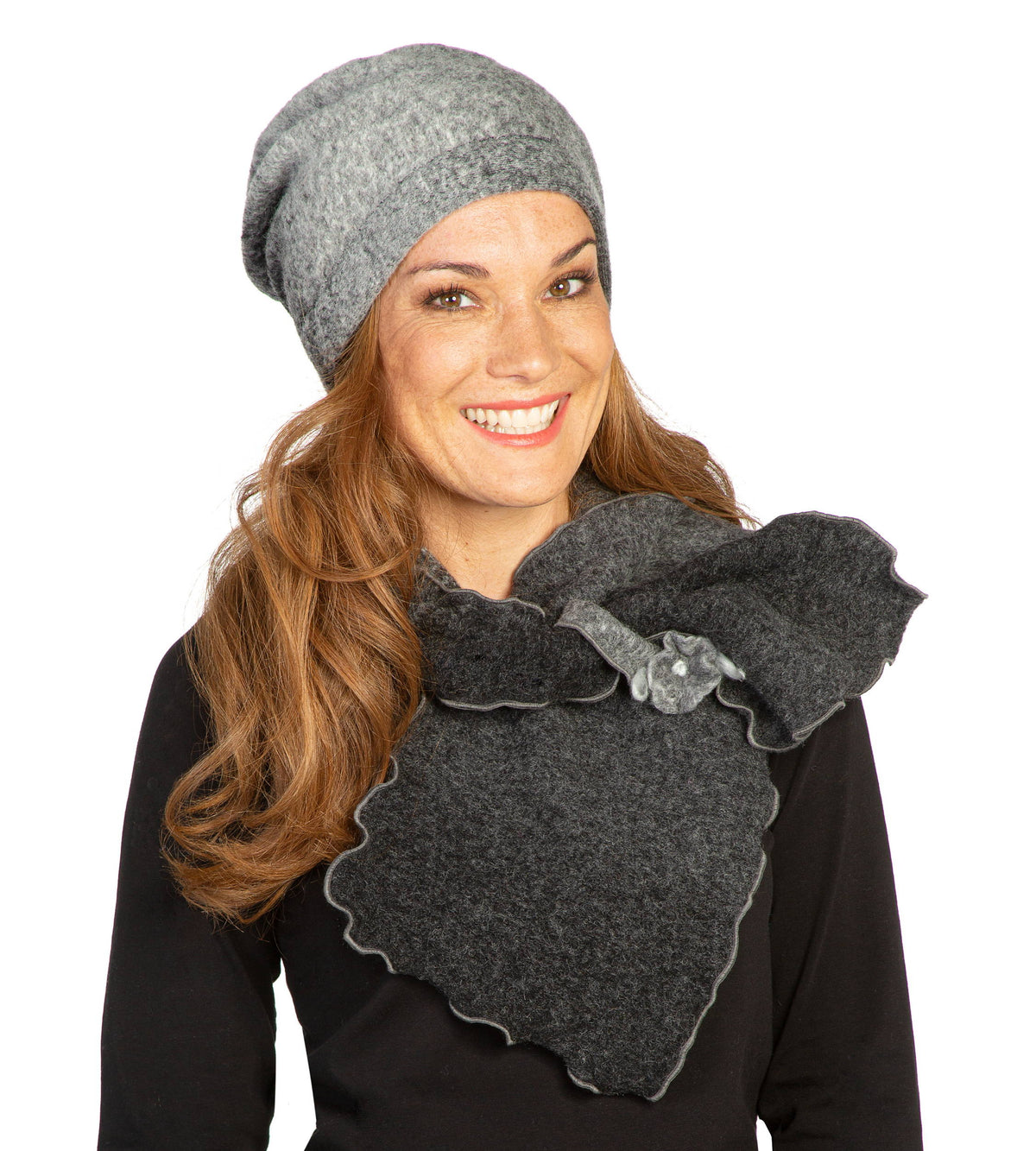 Steckschal Fabricia grau mit Beanie