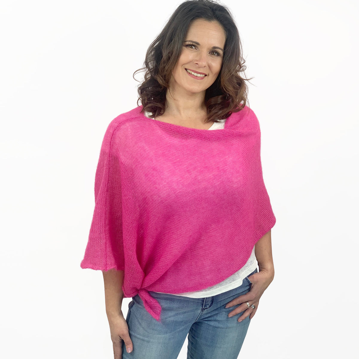 Strickponcho fuchsia 2