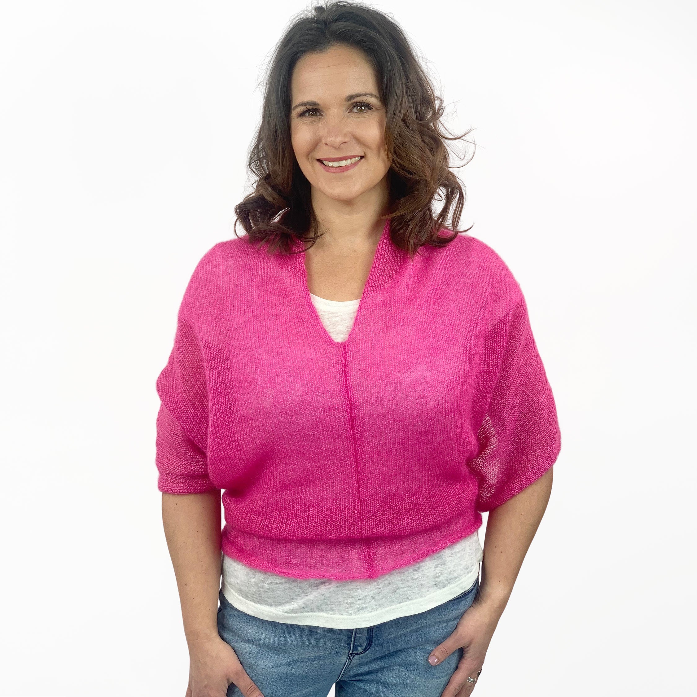 Strickponcho fuchsia 3