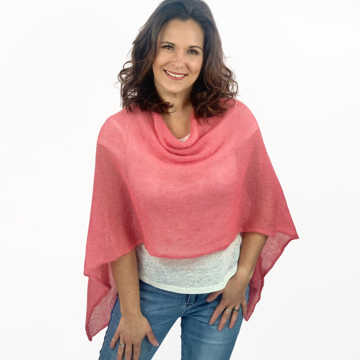 Strickponcho koralle